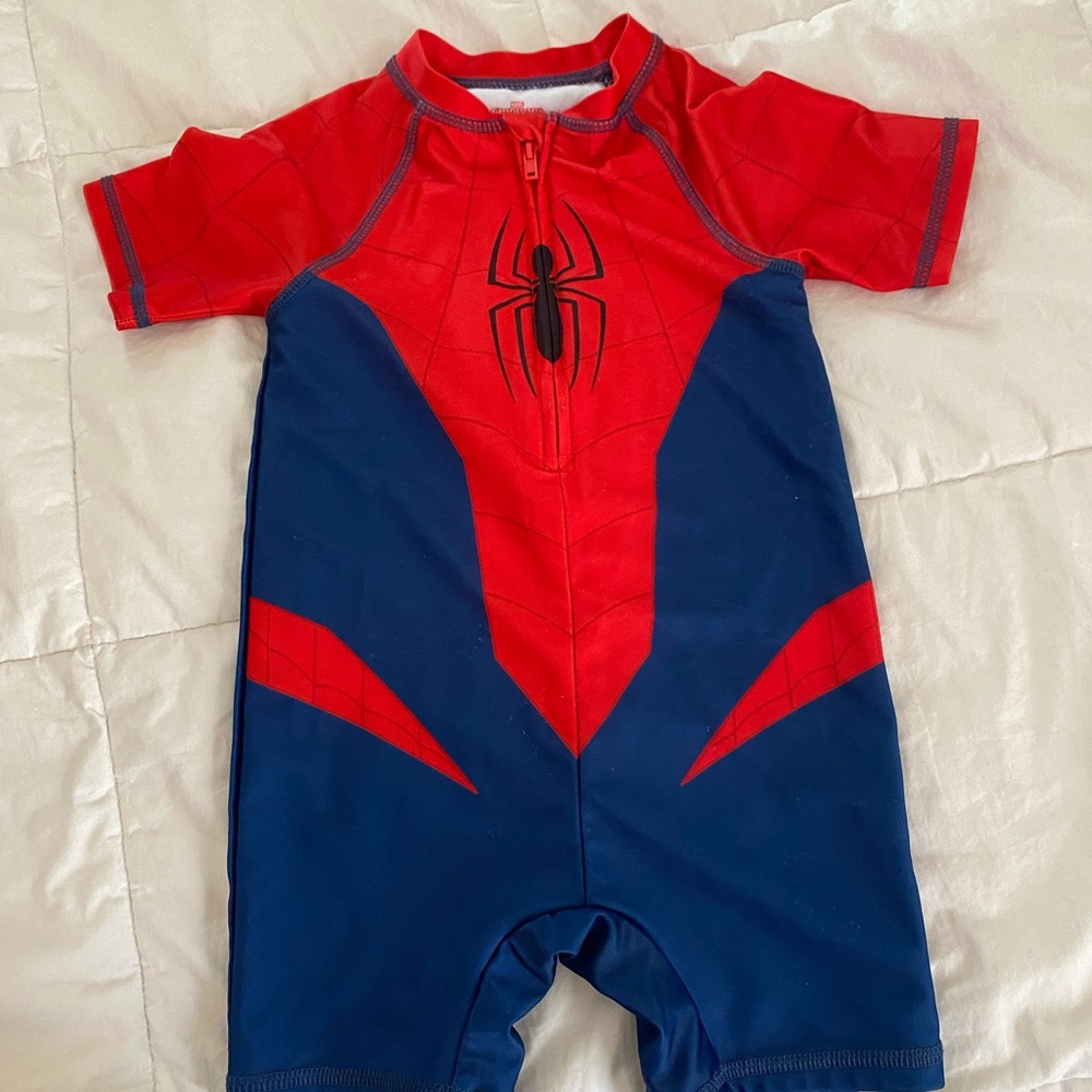 Red and Blue Spider Graphic Kids' Swimsuit